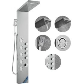   VEVOR zuhanypanel rendszer, 4 zuhany üzemmód, zuhanypanel torony, eső, vízesés, 5 teljes testes masszázsfúvóka és 3 beállítású kézi zuhanyfej 59"-os tömlővel, rozsdamentes acél fali zuhanyszett