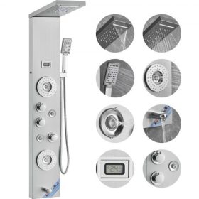   VEVOR zuhanypanel rendszer, 6 zuhanymód, LED és kijelzős zuhanypanel torony, eső, vízesés, 4 testmasszázs fúvóka, kádkifolyó, kézi zuhanyfej 59"-es tömlő, rozsdamentes acél fali zuhanyszett