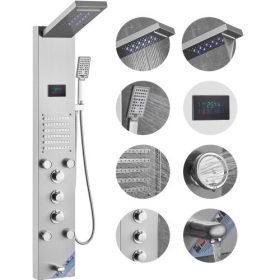   VEVOR zuhanypanel rendszer, 6 zuhany üzemmód, LED és képernyős vízerőmű zuhanypanel torony, eső, vízesés, 5 masszázsfúvóka, kádkifolyó, kézi zuhany, rozsdamentes acél fali zuhanyszett