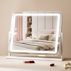   VEVOR fésülködőtükör világítással, három színű világítási móddal, megvilágított LED sminktükörrel és 5x nagyítással, USB-porttal, intelligens érintésvezérléssel, 360°-os forgatással (21,7x17,7 hüvelyk, fehér)