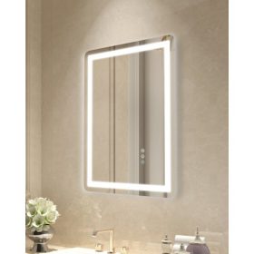  VEVOR LED fürdőszobai tükör, 50 x 70 cm LED fürdőszobai hiúságtükör elöl- és hátulvilágítással, páramentesítő memóriatükör világítással, fokozatmentes 3 színű hőmérséklet-szabályozható fürdőszobai tükör, falra szerelhető