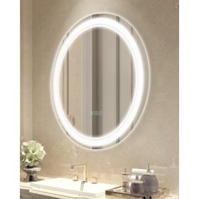   VEVOR LED fürdőszobai tükör, 60 cm-es LED-es fürdőszobai kerek hiúságtükör elülső és háttérvilágítással, páramentesítő memóriatükör lámpákkal, fokozatmentes 3 színű, hőmérséklet-szabályozható fürdőszobai tükör, falra szerelhető