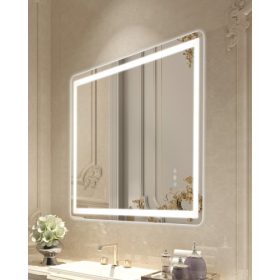   VEVOR LED fürdőszobai tükör, 70 x 100 cm LED fürdőszobai hiúságtükör elöl- és hátulvilágítással, páramentesítő memóriatükör világítással, fokozatmentes 3 színű, hőmérséklet-szabályozható fürdőszobai tükör, falra szerelhető