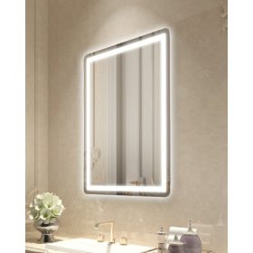   VEVOR LED fürdőszobai tükör, 60 x 80 cm LED fürdőszobai hiúságtükör elöl- és hátulvilágítással, páramentesítő memóriatükör világítással, fokozatmentes 3 színű, hőmérséklet-szabályozható fürdőszobai tükör, falra szerelhető