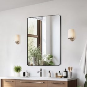   VEVOR fali sminktükör, 0,15" vastag, 24" x 36" tükör alumíniumötvözet kerettel és robbanásbiztos fóliával, karcálló tükör Z alakú konzollal, fürdőszobába/hálószobába/nappaliba alkalmas