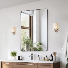   VEVOR fali sminktükör, 0,15" vastag, 30" x 40"-es tükör alumíniumötvözet kerettel és robbanásbiztos fóliával, karcálló tükör Z alakú konzollal, fürdőszobába/hálószobába/nappaliba alkalmas