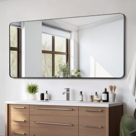   VEVOR fali sminktükör, 0,15" vastag, 36" x 72" méretű tükör alumíniumötvözet kerettel és robbanásbiztos fóliával, karcálló tükör Z alakú konzollal, fürdőszobába/hálószobába/nappaliba alkalmas