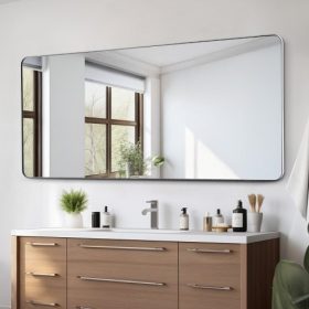   VEVOR fali sminktükör, 0,15" vastag, 32" x 72" tükör alumíniumötvözet kerettel és robbanásbiztos fóliával, karcálló tükör Z alakú konzollal, fürdőszobába/hálószobába/nappaliba alkalmas