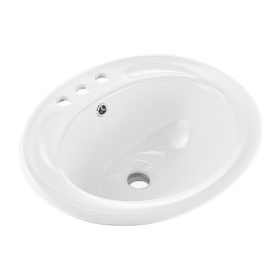   VEVOR félig süllyesztett fürdőszobai mosdó, 485 x 425 mm-es ovális fehér kerámia mosdó túlfolyónyílással és 3 csaptelepnyílással, süllyesztett modern mosdótál, mosdó kis helyiségekbe