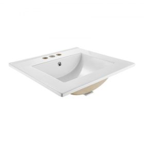   VEVOR félig süllyesztett fürdőszobai mosdó, 510 x 465 mm-es téglalap alakú, fehér kerámia mosdó túlfolyóval és 3 csaplyukkal, süllyesztett modern mosdó, mosdótál, téglalap alakú, kis helyre