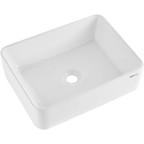   VEVOR téglalap alakú, üst alakú mosogató, 19" x 14,7"-es fürdőszobai üst alakú mosogató pulton, fehér kerámia fürdőszobai mosogatók a pult felett, modern stílusú, világos és elegáns, jól becsomagolt fürdőszobába, szállodába, WC-be