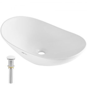   VEVOR ovális, adagoló mosogató, 23,3" x 14,2" fürdőszobai adagoló mosogató, tálas pulton, fehér kerámia fürdőszobai mosogatók a pult felett, tálas mosogató modern stílusban, jól beszerelhető fürdőszobába, szállodába, WC-be, lakóko