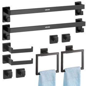   VEVOR matt fekete fürdőszobai hardverkészlet, 10 darabos fürdőszobai kiegészítőkészlet, 2 db 61 cm-es rozsdamentes acél törölközőtartó, 2 db törölközőtartó, 4 db köntöstörölközőtartó, 2 db WC-papírtartó fürdőszobába, falra szerelh