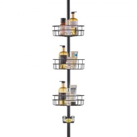   VEVOR zuhanysarok Caddy feszítőrúd, 39" - 125" magas, multifunkcionális zuhanyfeszítőrúd erős teherbírású tálcával, rozsdaálló, könnyen felszerelhető feszítőrúd, fürdőszobába és mosdóba alkalmas