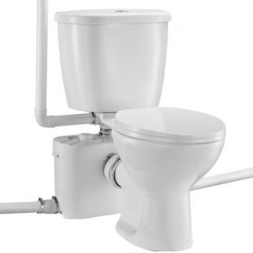   VEVOR aprító WC-rendszer nagy teljesítményű 700 W-os aprítószivattyúval, hátsó kiürítésű és felfelé öblítésű WC-vel a pincébe, kettős öblítésű vízelvezetővel, aprító WC-rendszer készlet 3 bemenettel, helytakarékos
