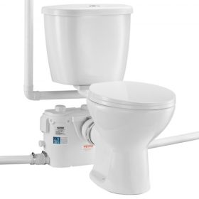   VEVOR aprító WC-rendszer nagy teljesítményű 500 W-os aprítószivattyúval, hátsó kiürítésű és felfelé öblítésű WC-vel a pincébe, kettős öblítésű vízelvezetéssel, aprító WC-rendszer készlet 3 bemenettel, helytakarékos