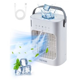   VEVOR hordozható klímaberendezés, 4 az 1-ben párologtató léghűtő, 3 sebességes mini klímaberendezés 0-7 órás intelligens időzítővel, 700 ml-es víztartállyal, 7 színű fénnyel, személyes mini asztali légkondicionáló hálószobába, iro