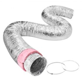  VEVOR szárítógép szellőzőtömlő, 101,6 mm-es szigetelt, flexibilis cső, 7,62 m hosszú, 2 db csőbilinccsel, nagy teherbírású, háromrétegű védelem HVAC fűtéshez, hűtéshez, szellőztetéshez és elszívó rendszerekhez, R-6.0 lángállósági