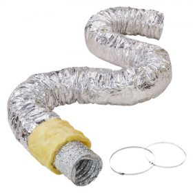   VEVOR szárítógép szellőzőtömlő, 127 mm-es szigetelt, flexibilis cső, 7,62 m hosszú, 2 db csőbilinccsel, nagy teherbírású, háromrétegű védelem HVAC fűtéshez, hűtéshez, szellőztetéshez és elszívó rendszerekhez, R-4.2 lángállósági ér