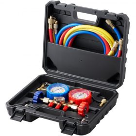   VEVOR 3-utas AC diagnosztikai elosztócső mérőkészlet R134A, R22, R12, R502 hűtőközeghez, AC mérőkészlet 5 láb hosszúságú tömlőkkel, csatlakozókkal, csapszeggel az autóklíma rendszerhez, az autók klímaberendezésének karbantartásáho
