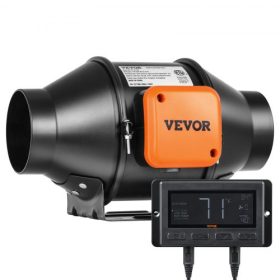   VEVOR csőventilátor, 102 mm, 129,7 CFM, csendes EC-motoros szellőztető elszívó ventilátor, hőmérséklet-páratartalom-szabályozóval hűtés fokozásához, termesztősátrakhoz, hidroponikához