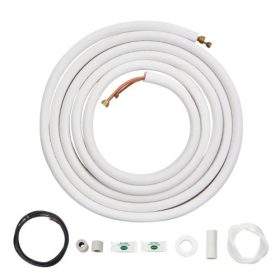   VEVOR 7620 mm-es mini osztott csővezeték-készlet, 6,4 és 9,5 külső átmérőjű rézcsövekhez és háromrétegű szigeteléshez, légkondicionáló vagy fűtésszivattyú berendezésekhez és HVAC rendszerekhez, gazdag tartozékválasztékkal (27 láb