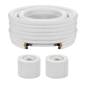   VEVOR 15,2 m-es mini osztott csővezeték-készlet, 6,4 és 12,7 mm külső átmérőjű AC rézcső, 3/8" fehér PE vastagított szigetelésű tekercs peremezett anyákkal, rögzítőszalagokkal, mini osztott klímaberendezésekhez, HVAC vagy hőszivat