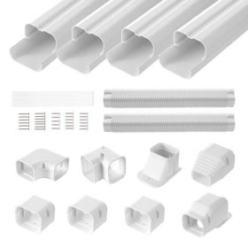   VEVOR Mini Split csővezeték-készlet burkolat 76,2 mm széles 5350 mm hosszú, PVC dekoratív csővezeték-burkolat légkondicionálóhoz 4 egyenes csatornával és teljes alkatrészekkel, könnyen telepíthető, festhető hőszivattyúkhoz, fehér