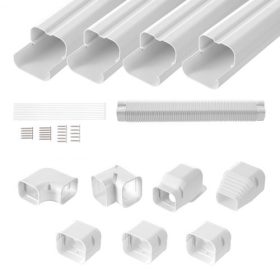   VEVOR Mini Split csővezeték-készlet burkolat 76,2 mm széles 4830 mm hosszú, PVC dekoratív csővezeték-burkolat klímaberendezéshez 4 egyenes csatornával és teljes alkatrészekkel, könnyen telepíthető, festhető hőszivattyúkhoz, fehér