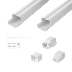   VEVOR Mini Split csővezeték-készlet burkolat 76,2 mm széles 2270 mm hosszú, PVC dekoratív csővezeték-burkolat klímaberendezéshez 2 egyenes csatornával és teljes alkatrészekkel, könnyen telepíthető, festhető hőszivattyúkhoz, fehér