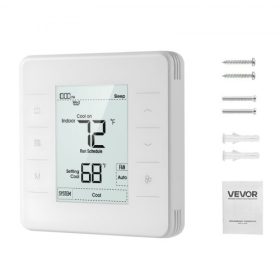   VEVOR 7 napos programozható termosztát, otthoni termosztátok hőszivattyúhoz, légkondicionálóhoz, padlófűtéshez, LED kijelző háttérvilágítással és 1 hűtés+1 fűtés funkcióval, energiatakarékos, széles hőmérséklet-tartomány, fehér
