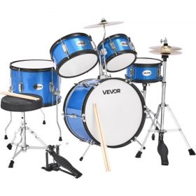   VEVOR gyerek dobkészlet, 5 darabos 16 hüvelykes / 406,4 mm-es junior dobkészletek, kezdő dobkészlet állítható székkel és két pár dobverővel, zenei tanulási dobkészlet hangszerekhez, 6-13 éves gyermekeknek (kék)