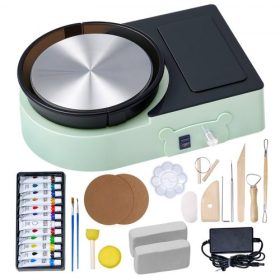   VEVOR Mini agyagkorong, 158 mm-es forgótányér, előre és hátra forgás, állítható sebesség, elektromos agyagkorong gyerekeknek és felnőtteknek, agyagformázó eszközökkel, otthoni barkácsoláshoz, fazekastanfolyamokhoz, zöld