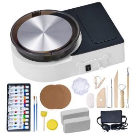   VEVOR Mini agyagkorong, 158 mm-es forgótányér, előre és hátra forgás, állítható sebesség, elektromos agyagkorong gyerekeknek és felnőtteknek, agyagformázó eszközökkel, otthoni barkácsoláshoz, fazekastanfolyamokhoz, fehér