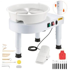   VEVOR fazekaskorong, 28 cm-es kerámiakorong-formázó gép, 60-300 fordulat/perc sebességű, állítható lábpedállal, állítható emelőlábbal, levehető mosdóval, komplett szerszám-kiegészítő készlet művészeti és kézműves barkácsoláshoz, f