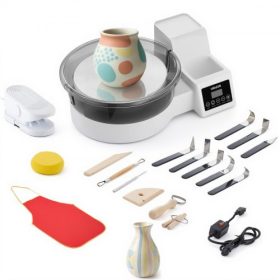   VEVOR agyagkorong felnőtteknek, 28 cm-es alumínium forgótányér, 450 W-os elektromos asztali agyagkorong lábpedállal, 30-300 fordulat/perc állítható sebesség, levehető medence, kezdőknek, barkács agyagművészeti kézműveskedés, fehér