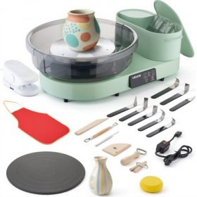   VEVOR agyagkorong felnőtteknek, 36 és 28 cm-es lemezjátszók, 450 W-os elektromos asztali agyagkorong lábpedállal, 30-300 fordulat/perc állítható sebesség, alumínium test, kezdőknek, barkács agyagművészeti kézművesség, zöld