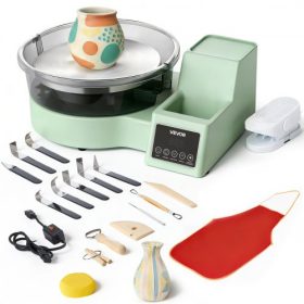   VEVOR agyagkorong felnőtteknek, 28 cm-es alumínium forgótányér, 450 W-os elektromos asztali agyagkorong lábpedállal, 30-300 fordulat/perc állítható sebességgel, levehető medencével, kezdőknek, barkács agyagművészeti kézművesség, z