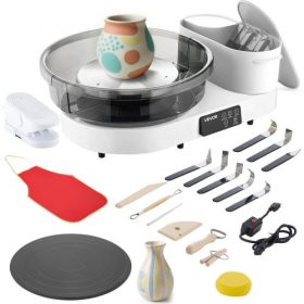   VEVOR agyagkorong felnőtteknek, 36 és 28 cm-es lemezjátszók, 450 W-os elektromos asztali agyagkorong lábpedállal, 30-300 fordulat/perc állítható sebesség, alumínium test, kezdőknek, barkács agyagművészeti kézművesség, fehér