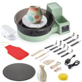   VEVOR agyagkorong felnőtteknek, 36 és 28 cm-es lemezjátszók, 450 W-os elektromos asztali agyagkorong lábpedállal, 30-300 fordulat/perc állítható sebesség, levehető medence, kezdőknek, barkács agyagművészeti kézművesség, zöld