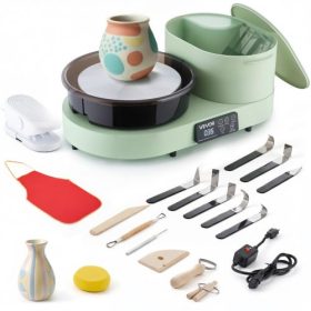   VEVOR agyagkorong felnőtteknek, 28 cm-es alumínium forgótányér, 450 W-os elektromos asztali agyagkorong lábpedállal, 30-300 fordulat/perc állítható sebesség, alumínium test, kezdőknek, barkács agyagművészeti kézművesség, zöld