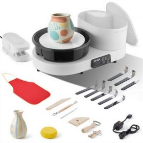   VEVOR agyagkorong felnőtteknek, 28 cm-es alumínium forgótányér, 450 W-os elektromos asztali agyagkorong lábpedállal, 30-300 fordulat/perc állítható sebesség, alumínium test, kezdőknek, barkács agyagművészeti kézművesség, fehér