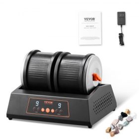   VEVOR kőpolírozó gép, 8 font nagy kapacitású, kettős hengeres kőpolírozó gép, 9 sebességfokozat, 9 napos polírozási időzítő, kőpolírozó, közvetlen hajtású motor, 35 dB csendes forgó polírozó, fekete