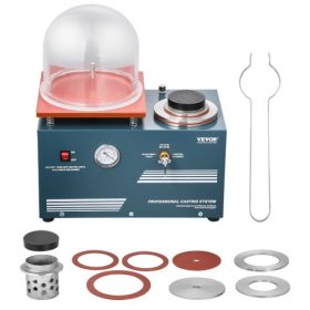   VEVOR vákuumos öntőgép, 290 W teljesítmény, 3 CFM szivattyúval és harang alakú edénnyel, praktikus olajbefecskendező nyílással, precíziós nyomásmérővel, 280x280 mm-es munkaasztallal, ékszer- és fémöntőgép