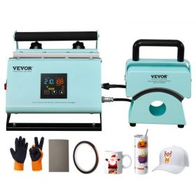   VEVOR 2 az 1-ben termosz és sapka hőprés, mini kalap hőprés sapkákhoz és kalapokhoz, termosz hőprés 11-30oz szublimációs termoszokhoz és bögrékhez, hőmérséklet- és időszabályozás, zöld