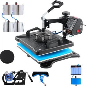   VEVOR Heat Press 12x15 hüvelykes 10 az 1-ben Heat Press 1000 W-os hőprésgép 360°-os elforgatással, fekete 10 az 1-ben póló szublimációs gép Kétcsöves fűtés barkácstollokhoz, kupakokhoz, bögrékhez és ingekhez