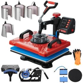   VEVOR Heat Press 12x15 hüvelykes 10 in 1 Heat Press 1000 W Heat Press Machine 360°-os elforgatással Red Heat Press póló szublimációs gép Kétcsöves fűtés barkács tollakhoz sapkák Bögrék és ingek