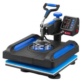   VEVOR hőprés, 15" x 15" gyorsfűtés, 360 fokban elforgatható digitális szublimációs póló transzfernyomtató égésálló felülettel, vászontáska, banner, párna, ETL minősítésű, kék