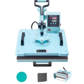   VEVOR hőprés, 12 x 15 hüvelykes, 5 az 1-ben hőátadó gép 30 unciás forgóprésszel, 360°-ban elfordítható pólóprés, digitális precíz vezérlés, pólókhoz/bögrékhez/sapkákhoz/tányérokhoz, zöld