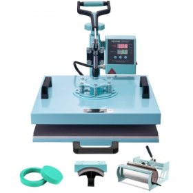   VEVOR hőprés, 15 x 15 hüvelykes, 5 az 1-ben hőátadó gép 30 unciás forgóprésszel, 360°-ban elfordítható pólóprés, digitális precíz vezérlés, pólókhoz/bögrékhez/sapkákhoz/tányérokhoz, zöld